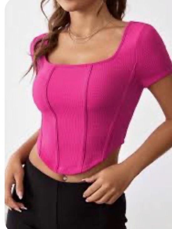 SHEIN Tops - 💕 New! SHEIN Ribbed Square-Neck Crop Top Pink Fitted Stretchy Small NWT